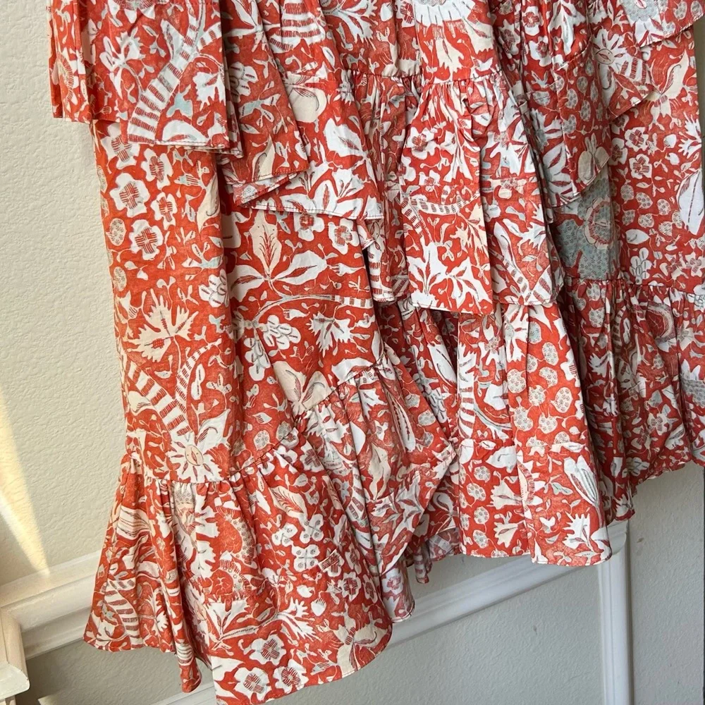 ULLA JOHNSON Delila Midi Ruffle Floral Dress Orange Blossom Sz 4